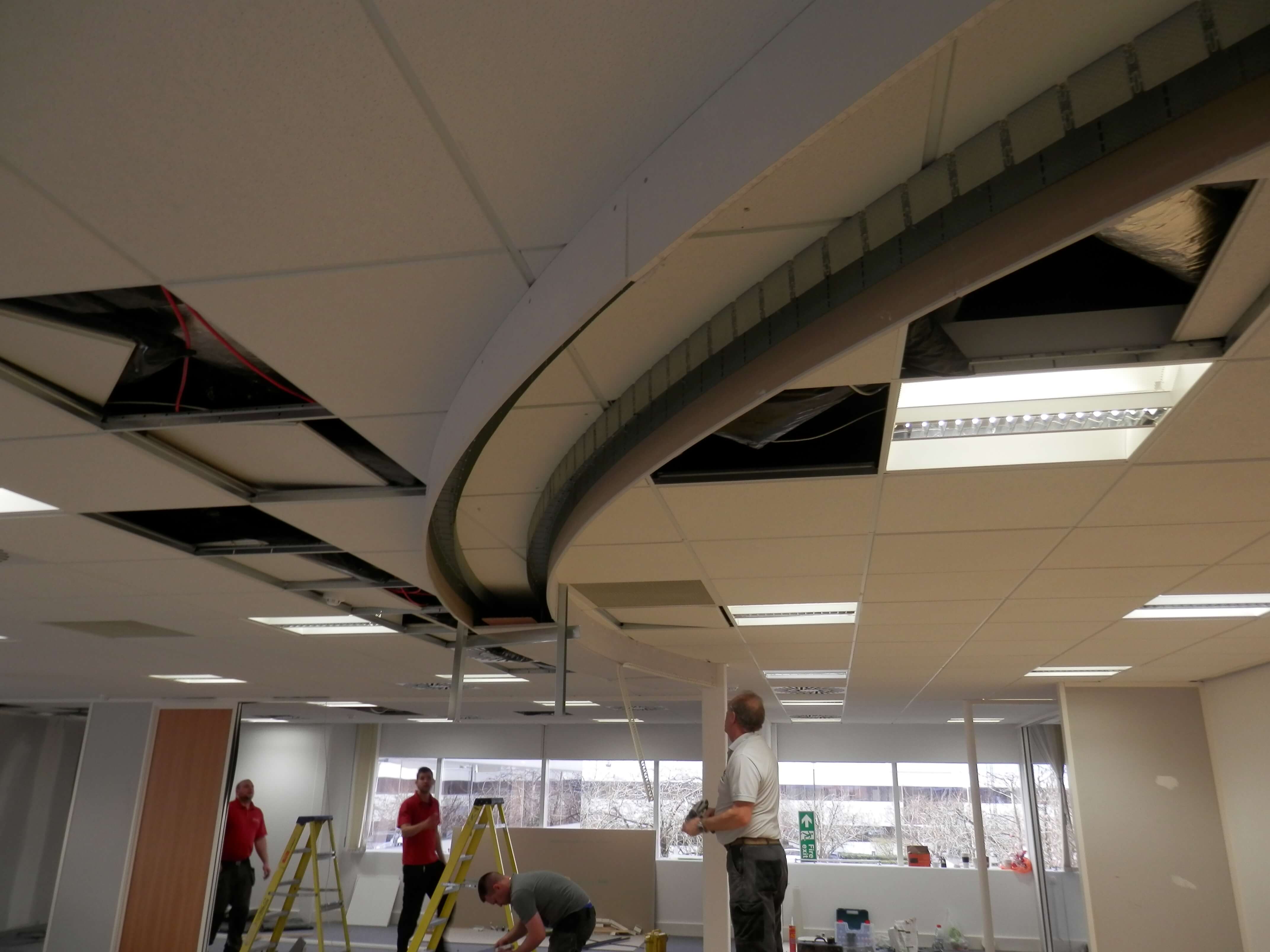 Curved suspended ceiling bulkhead to go over the breakfast bar.