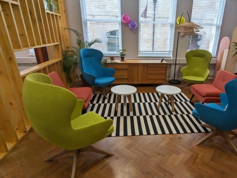 Bright colours and comfy seating