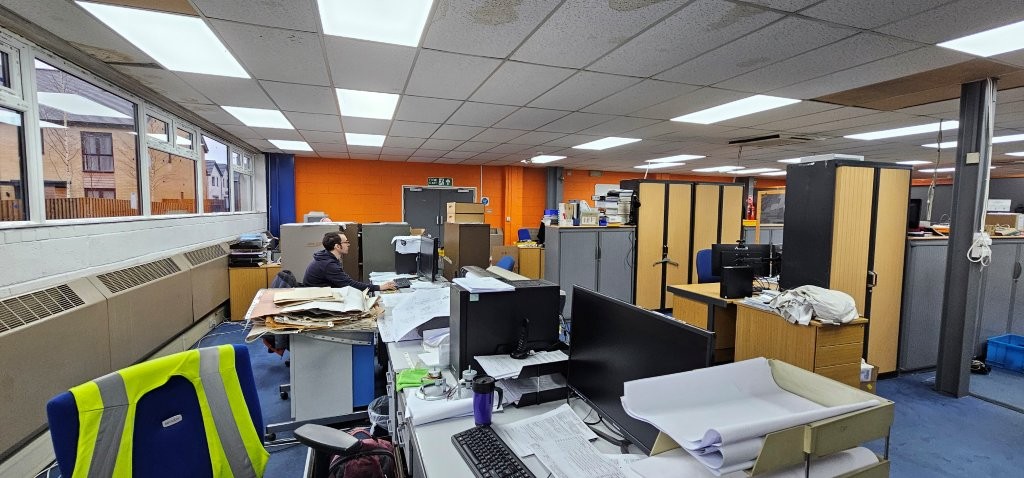 Busy cluttered office