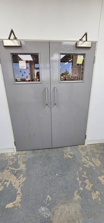 Double doors painted grey