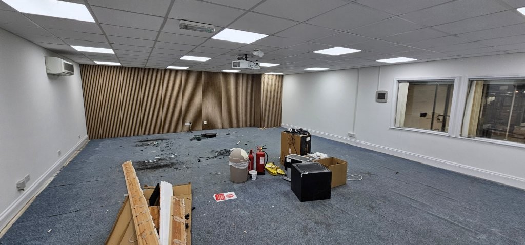 Slatwall paneling in boardroom